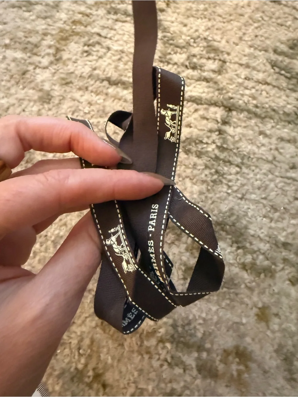 Hermès Paris Brown Logo Gift Ribbon 41” Luxury Craft Display